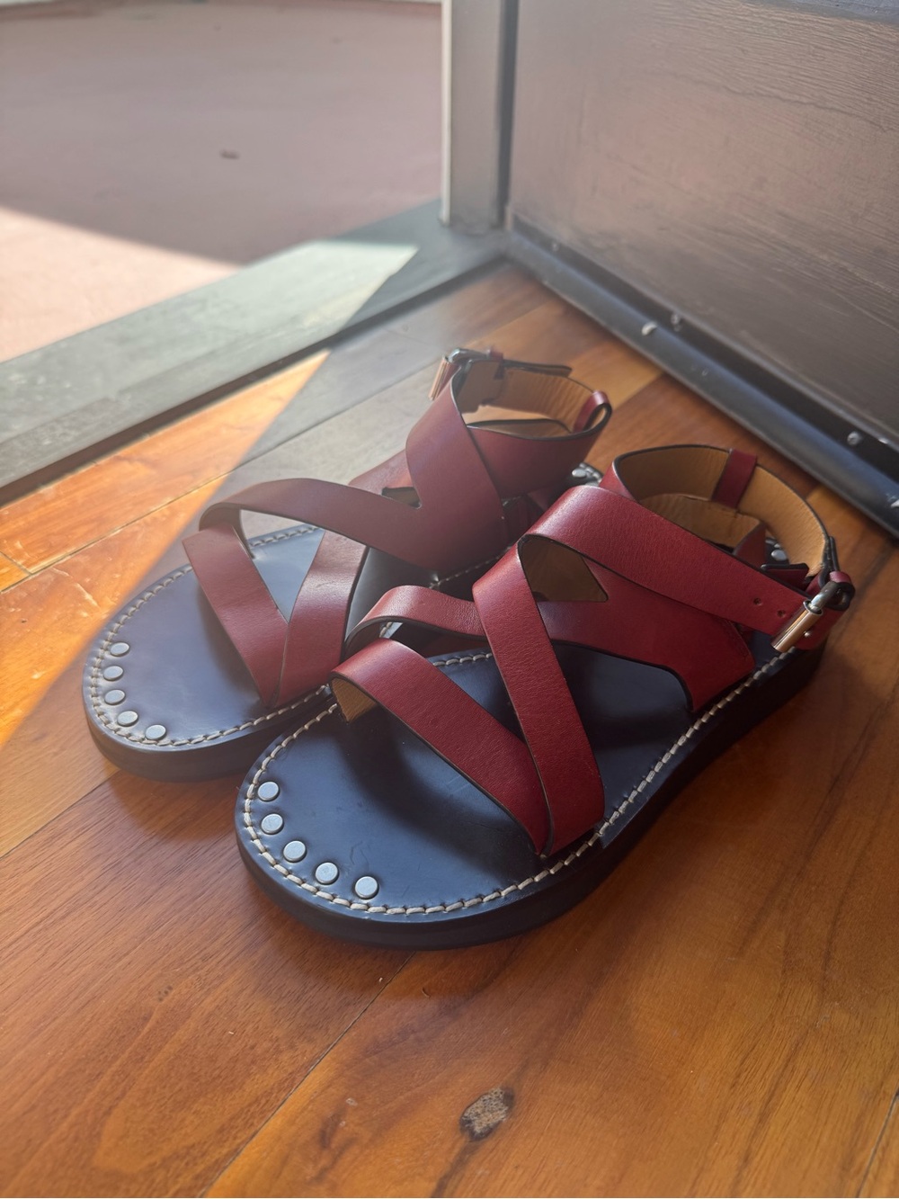 Isabel Marant Red Leather Strap Sandals